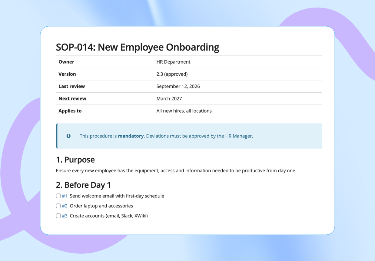 Create and manage SOPs that speed up onboarding, strengthen compliance, and improve daily work.